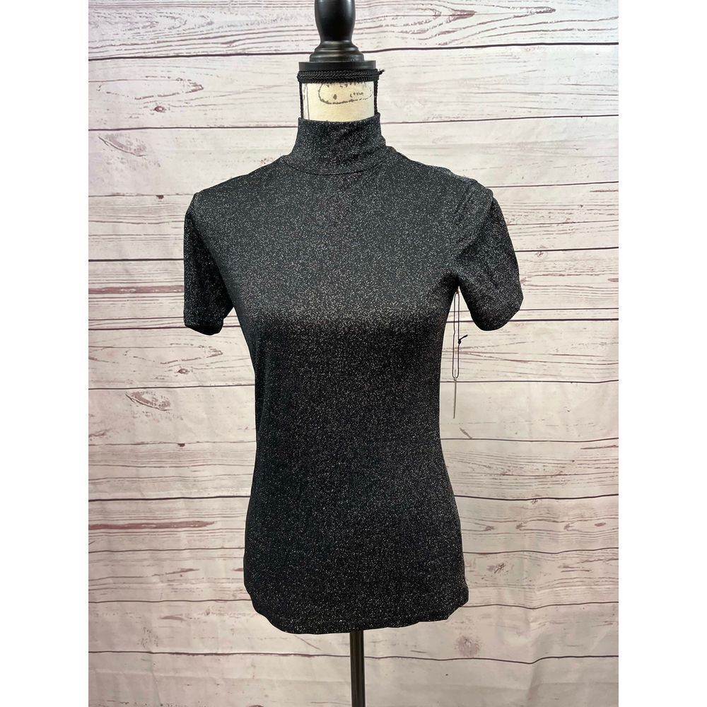 Tommy Hilfiger small black sparkly turtleneck top. 1/4 zip in back. Nwtβ